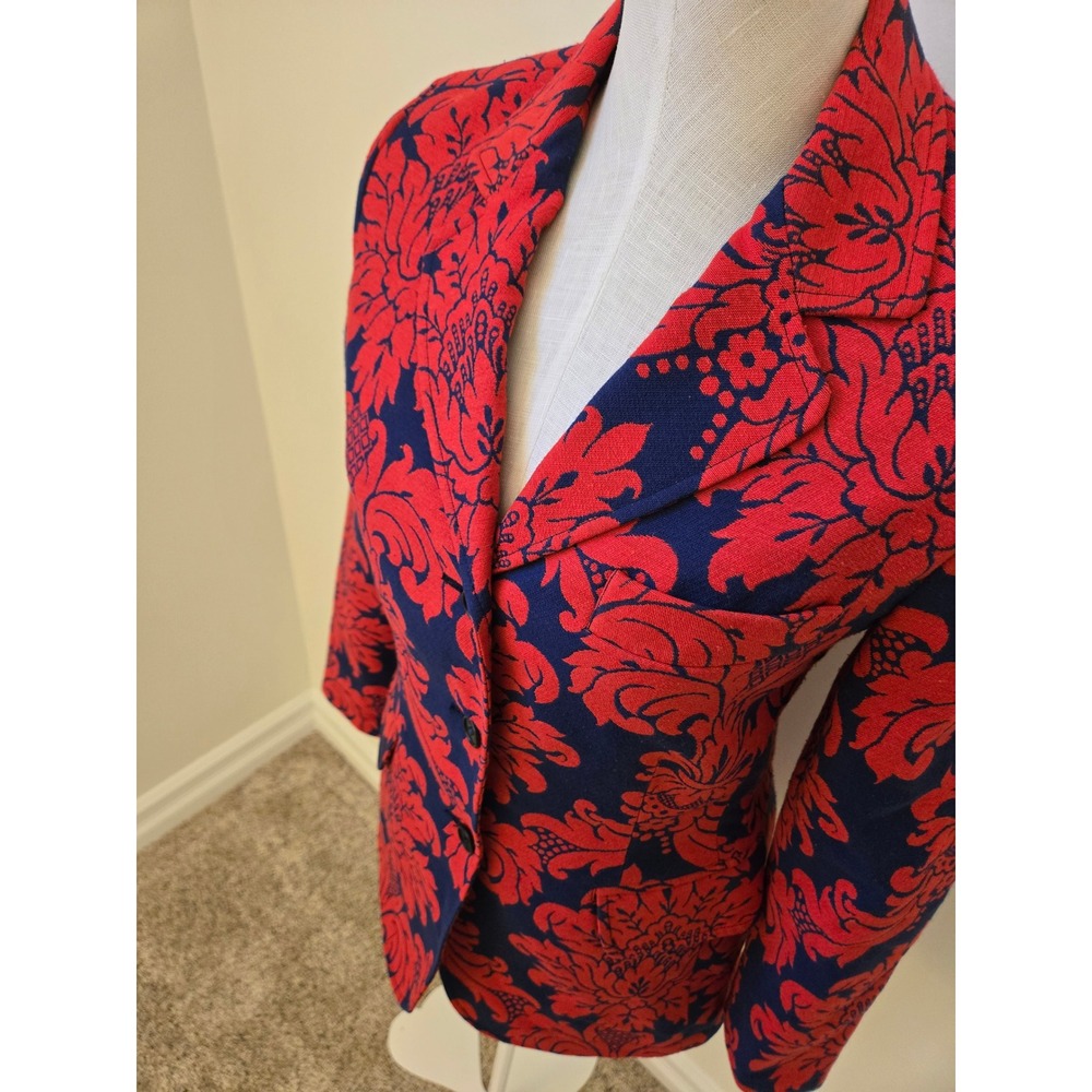 Moschino Jeans Made In Italy Red Blue Damask Print Blazer‎ Jacket Size 8 - Picture 2 of 10